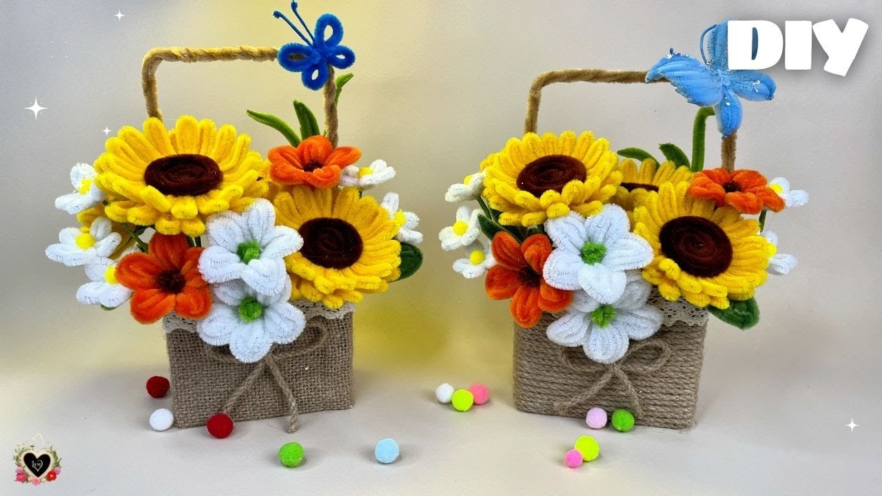 DIY Flower Basket💖A beautiful Flower Basket made from Pipe Cleaner and Cardboard💖Tutorial #diy