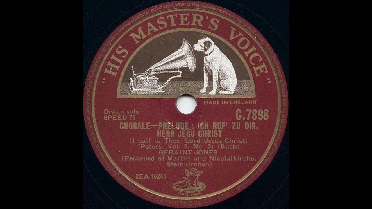Choral BWV 639 JS Bach, Geraint Jones at Schnitger organ Steinkirchen (78 rpm, c.1951)