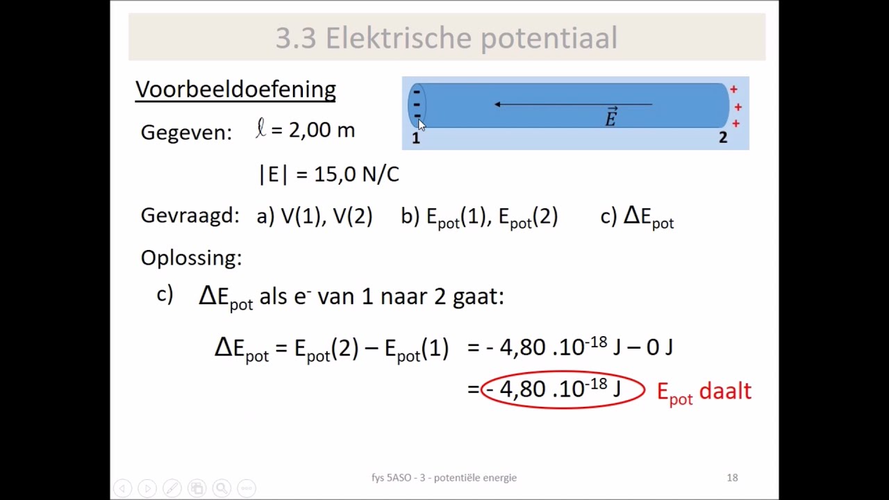elektrische potentiële energie en potentiaal - voorbeeldoefening