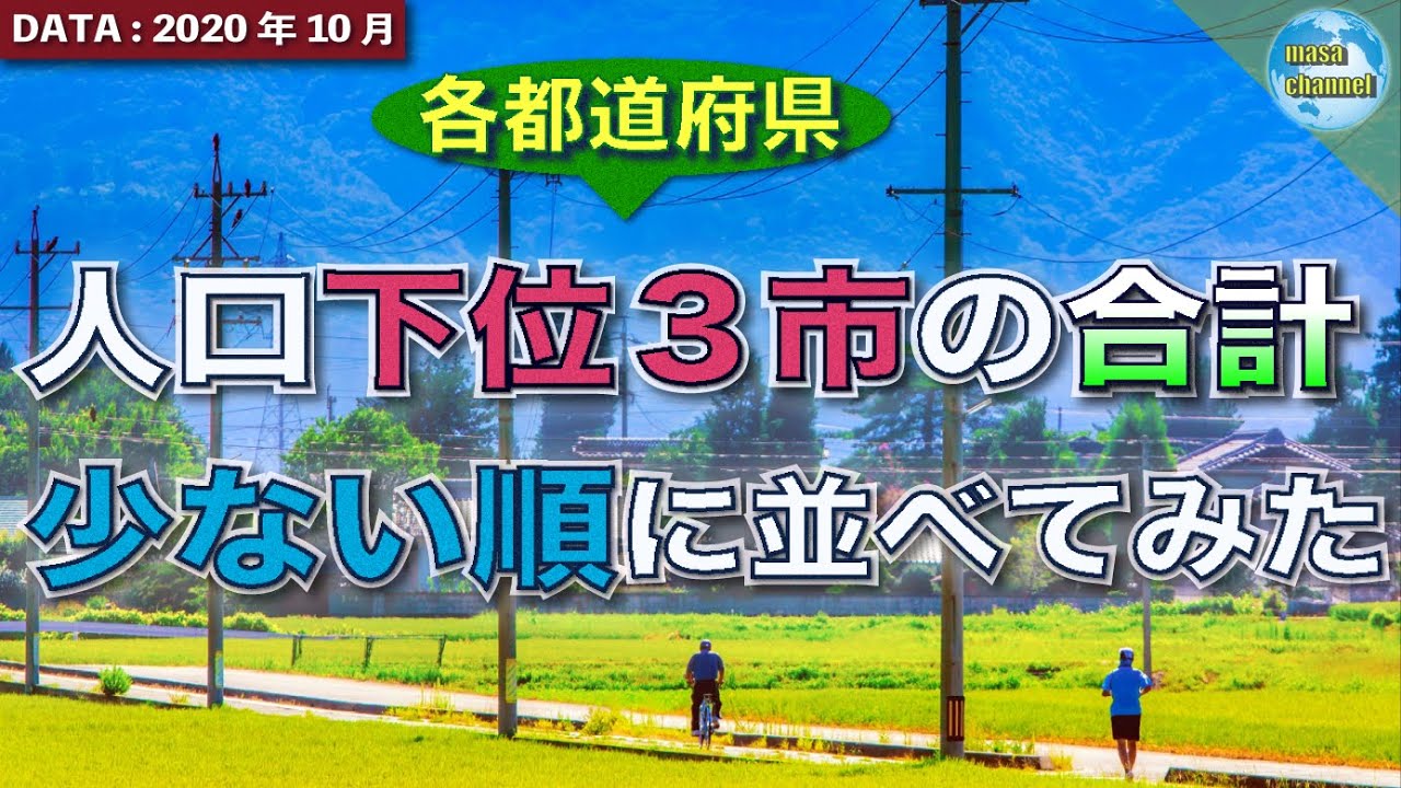 【各都道府県】人口下位3市の合計が少ない順に並べてみた