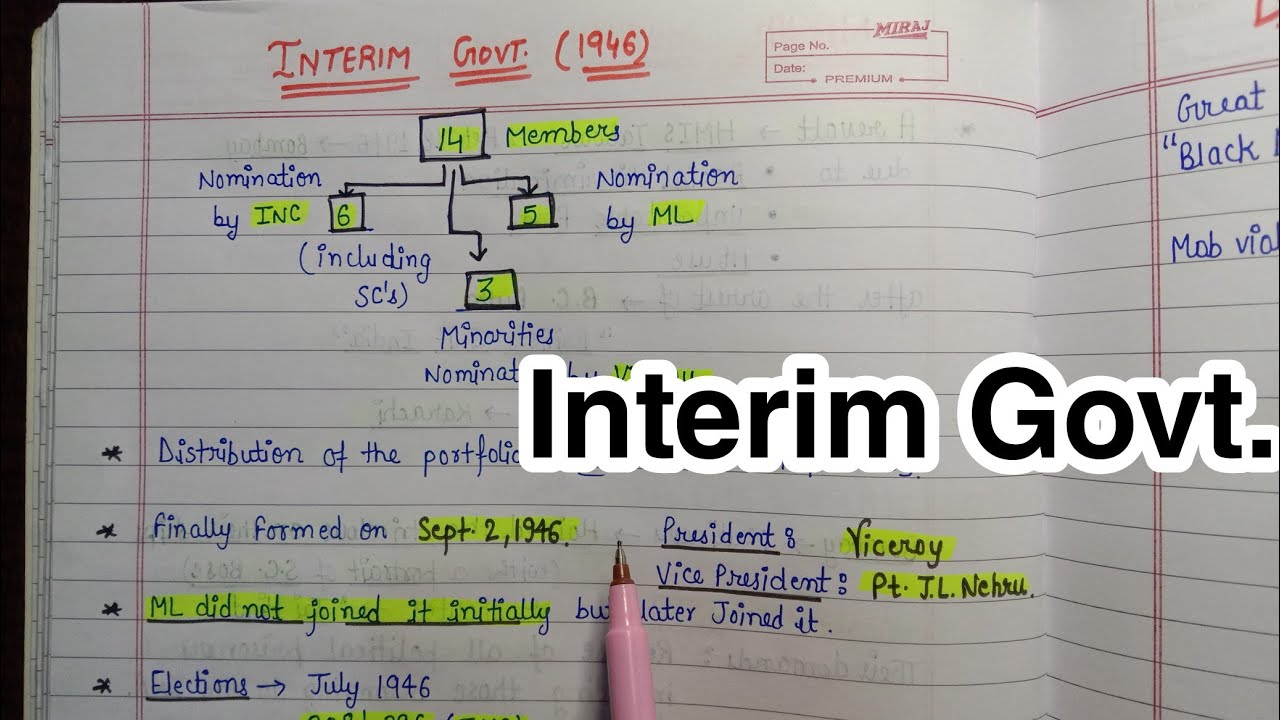 Interim Government (1946)|| Handwritten Notes|| National Movement|| Modern India|| An Aspirant !