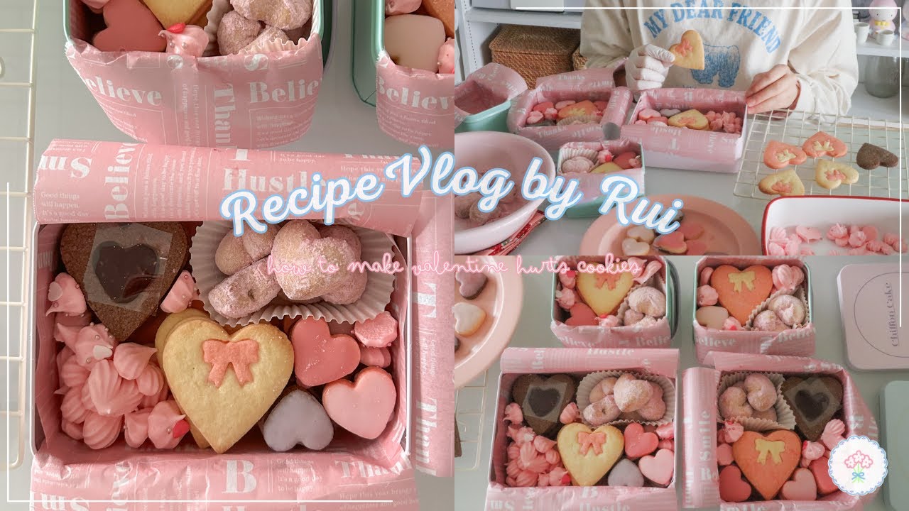 【Recipe Vlog】ハートのクッキー缶作り💘｜型抜きクッキー｜いちごのスノーボールクッキー｜メレンゲクッキー｜ジャムサンドクッキー