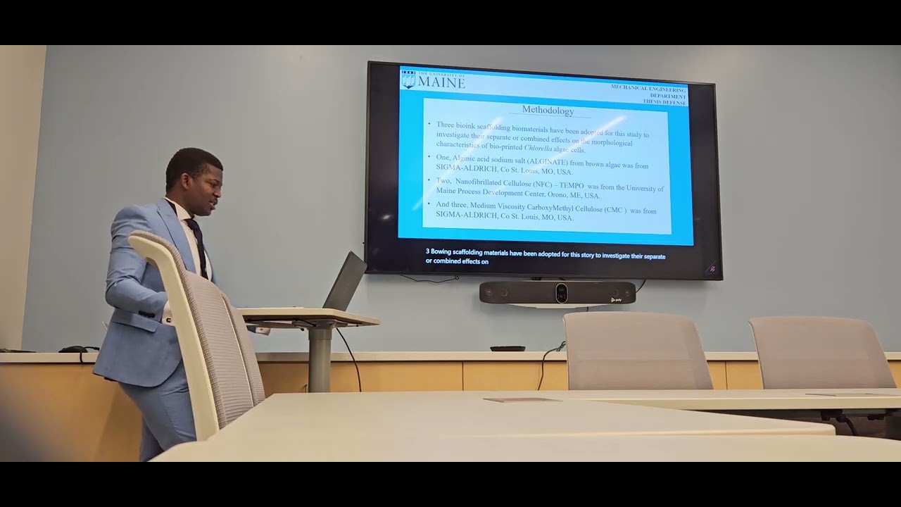 MS Thesis Defense at the University of Maine by Busuyi Ayowole. April 2024. 3D Bioprinting.