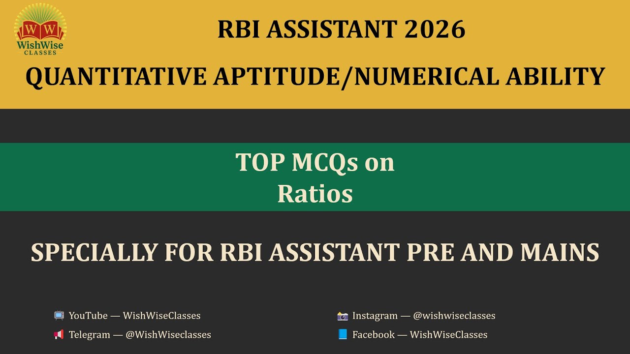 Class 1 | Ratio & Proportion | RBI Assistant 2026 | Pre + Mains | Other Banking and Finance Exams |