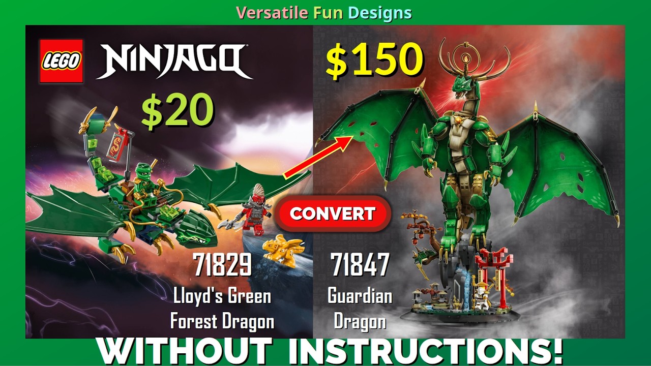 🐉 I converted the $20 Ninjago Lloyd's Forest Dragon set into the $150 Guardian Dragon! 71829 &rarr; 71847