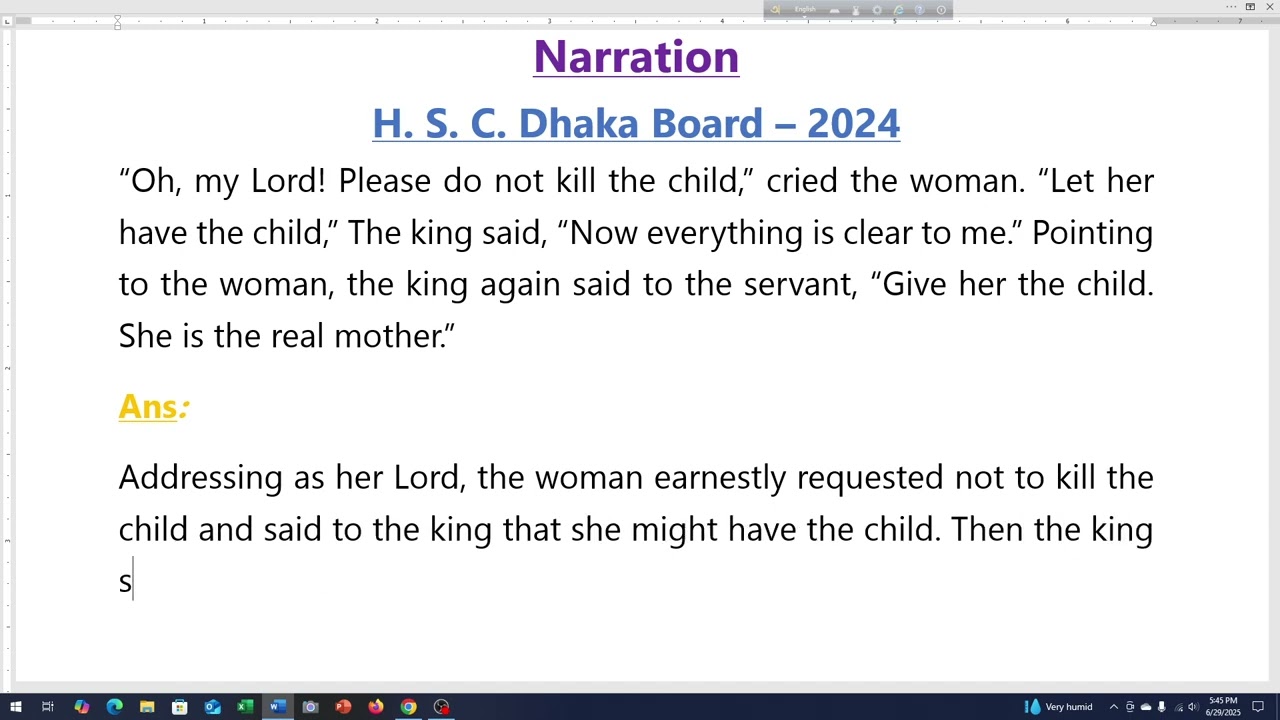 Narration (H  S  C Dhaka Board  2024)