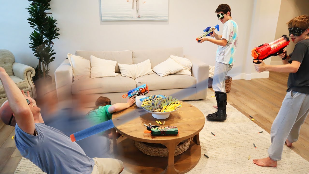 Blindfolded Blaster Battle! Free For All And Teams!