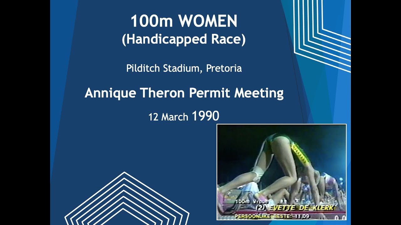 Evette de Klerk & Marcel Winkler in 100m handicap race Annique Theron Permit Pilditch - 12 Mrch 1990