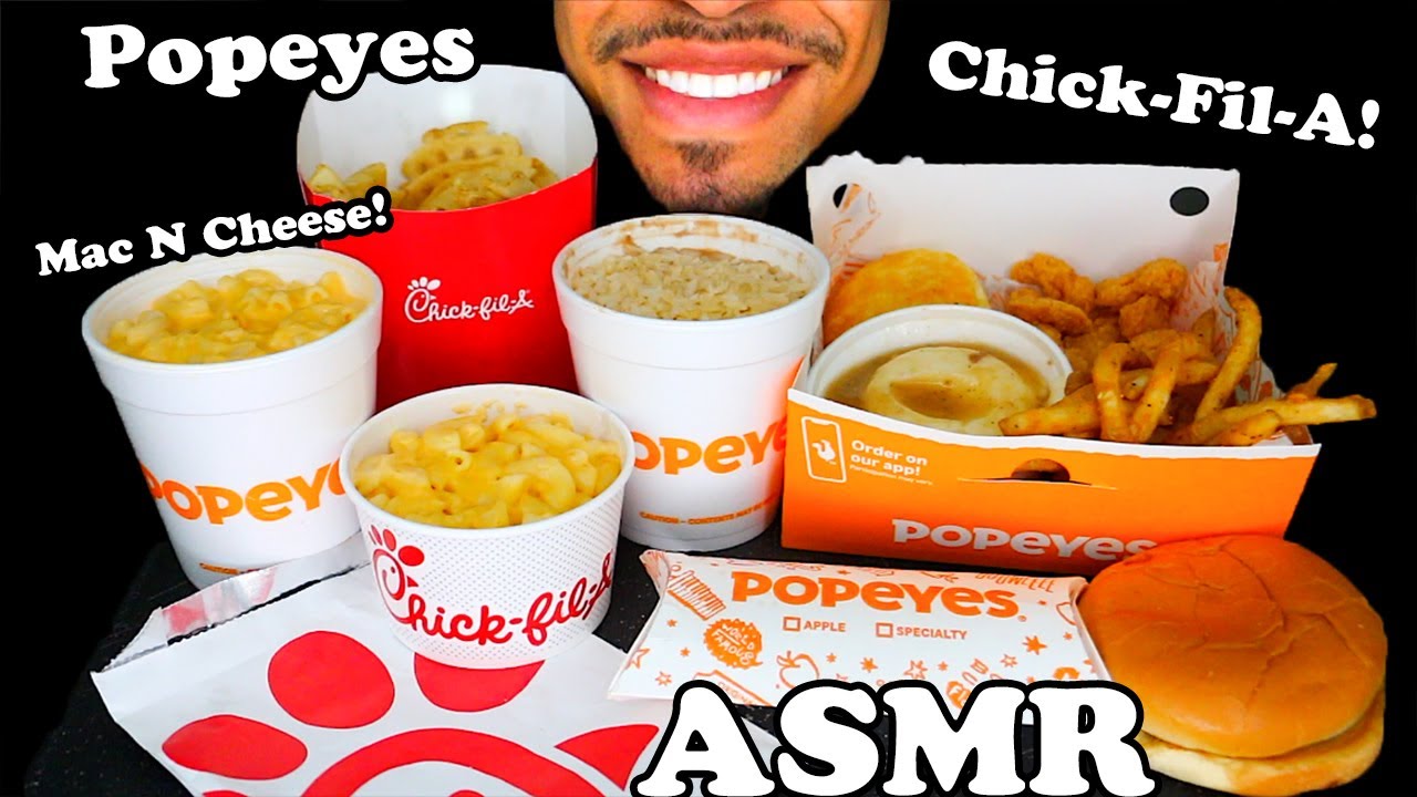 POPEYES vs. Chick-Fil-A Mukbang Challenge Mac N Cheese Chicken Sandwich Fries Red Beans and Rice