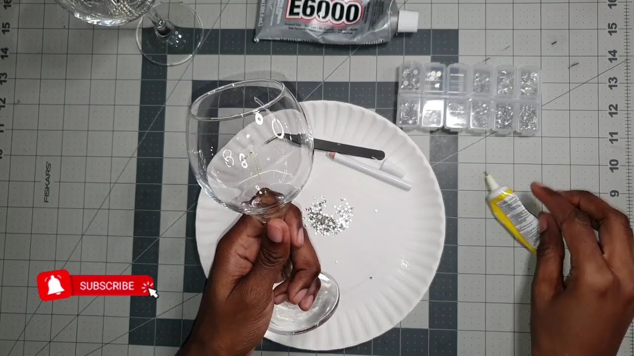 HOW TO APPLY NUMBERS ON WINE GLASS USING RHINESTONES