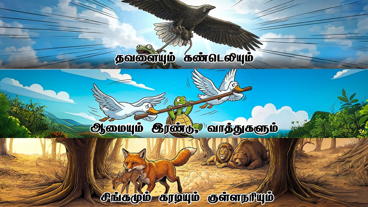 சிங்கம் கரடி நரி கதை | எலியும் தவளையும் | முட்டாள் ஆமையும், இரண்டு வாத்துகளும் | Neethi Kathaigal