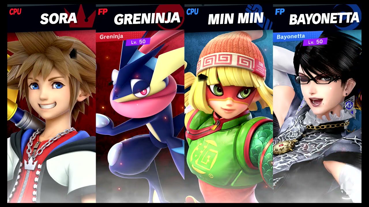 Super Smash Bros Ultimate Amiibo Fights – Sora & Co #128 Sora & Greninja vs Min Min & Bayonetta