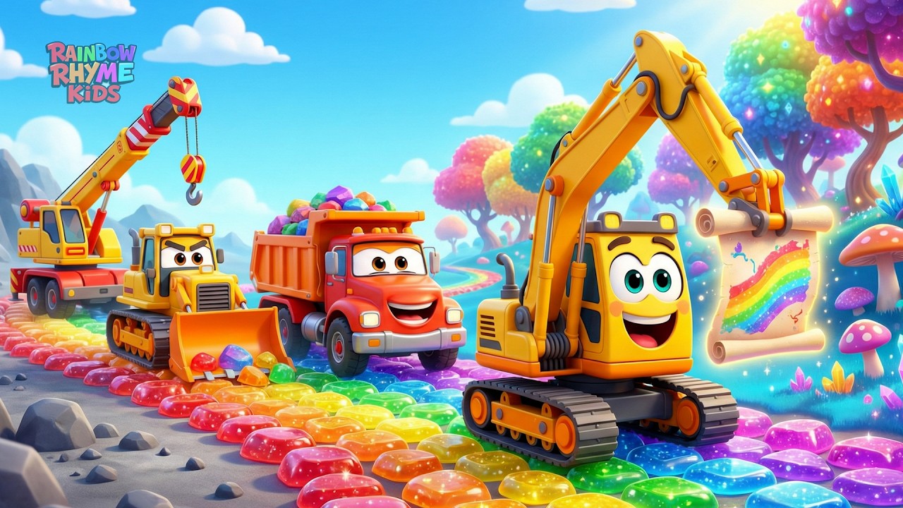 The Rainbow Slime Factory | Construction Vehicles & Colors Song | Kids Car Songs