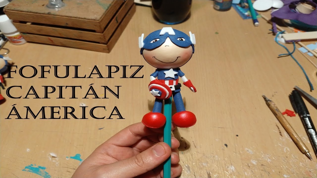 Como hacer lápiz de Capitán América/Fofulapiz/Puntera de Goma Eva