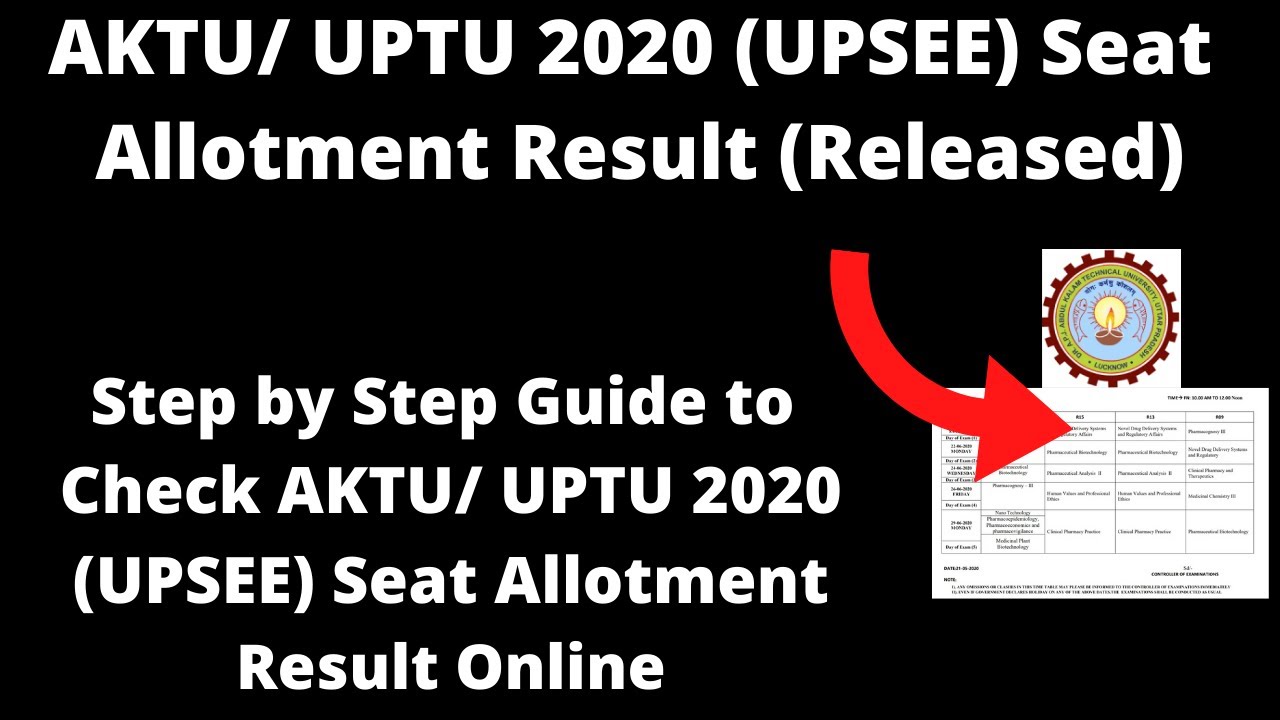 AKTU/ UPTU 2020 (UPSEE) 2020 Seat Allotment Result (Released) - How to Check AKTU Seat Allotment