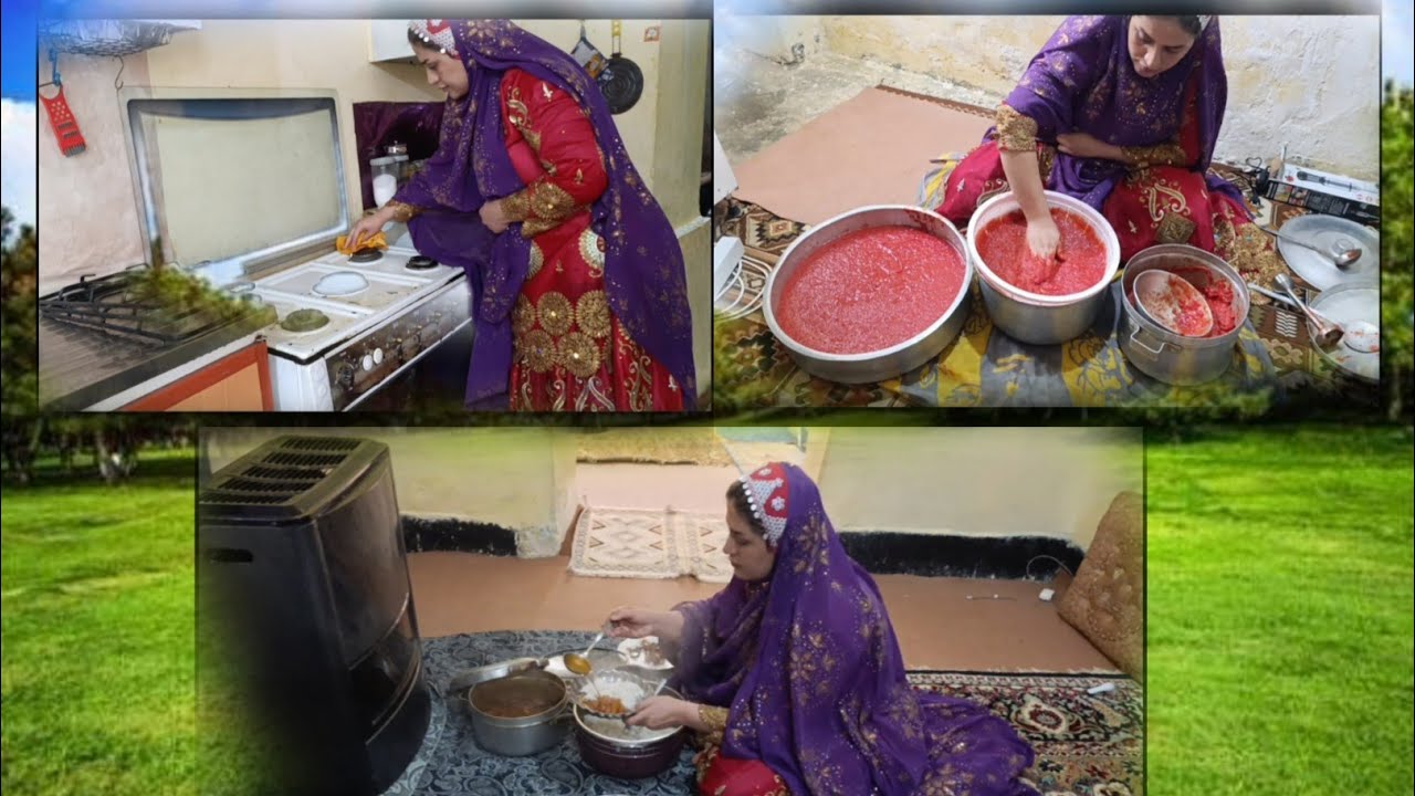 Daily Life in Iran | Making Tomato Paste & Cooking Authentic Gheimeh with Rice