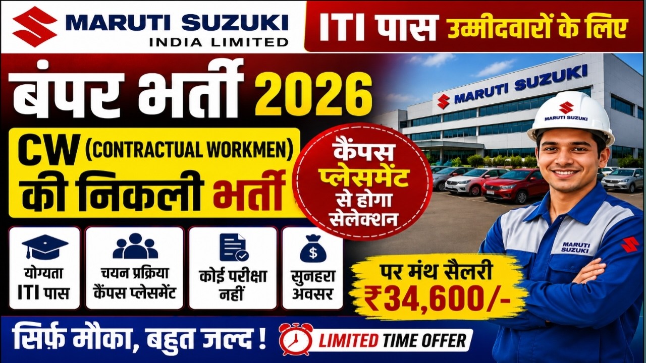Maruti Suzuki CW Recruitment 2026 Notification out, MSIL ITI Latest Vacancy 2026 #itijobs