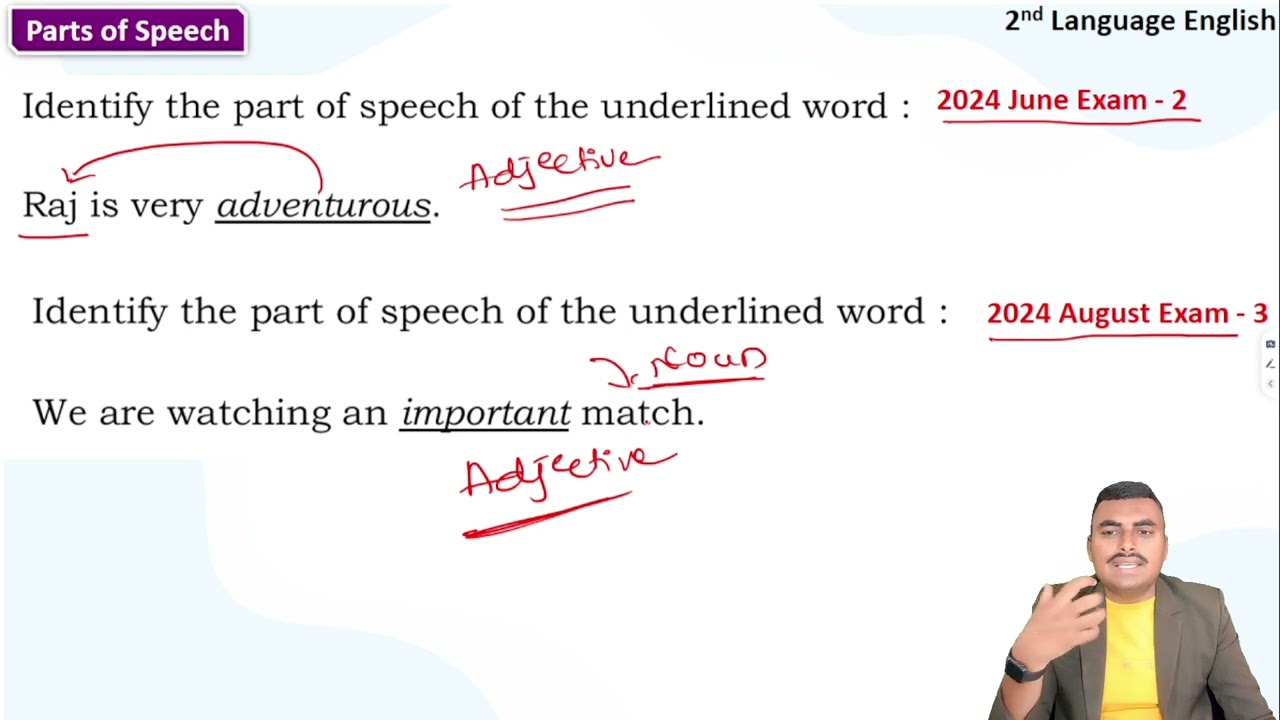 Parts of Speech - 1Mark ll 10th ll 2nd Language English Grammar