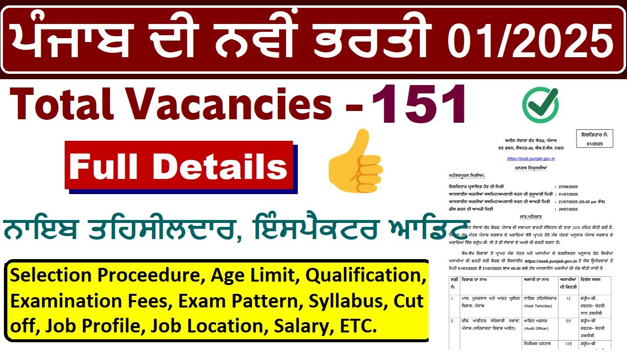 PSSSB NAIB TEHSILDAR, INSPECTOR AUDIT, AUDIT OFFICER RECRUITMENT 2025 || PUNJAB IQ