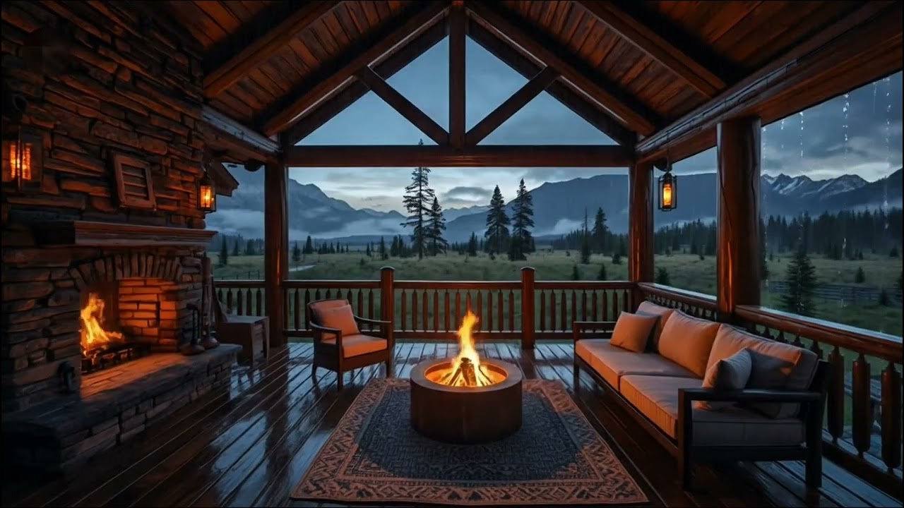 Cozy Porch Rainstorm Sounds #cozyfireplace #rainoundforsleep #fireplacesounds #relaxing #studymusic