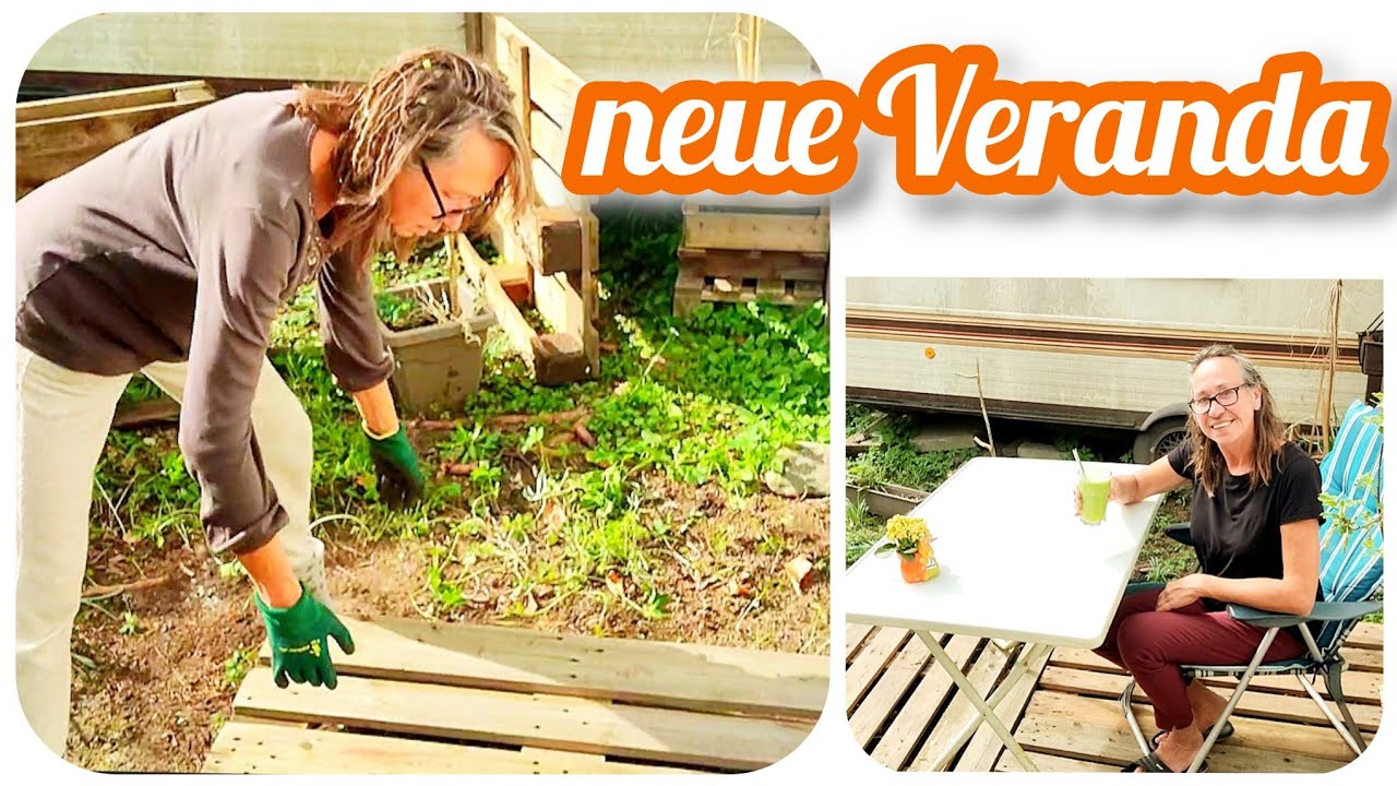 alleine leben im Wohnwagen* Bau einer asketischen, provisorischen Veranda aus Holzpaletten / Vlog