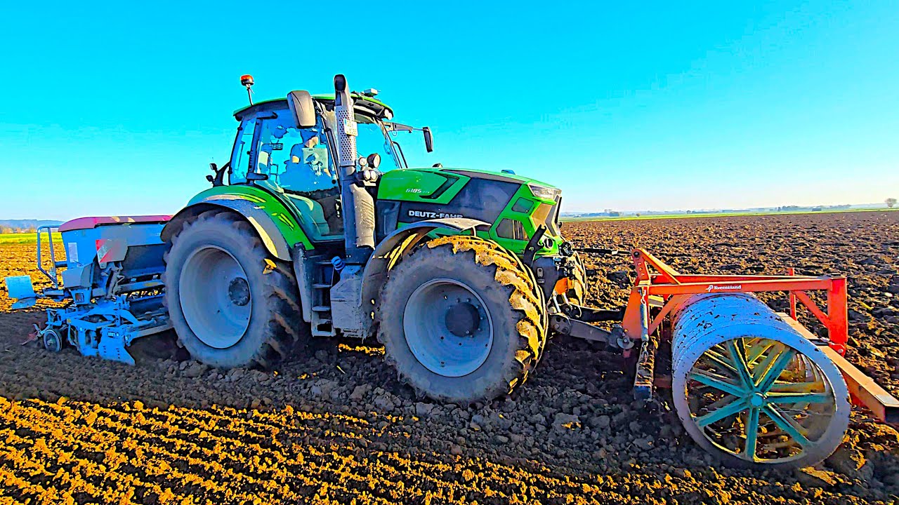 GPS Saat mit Deutz 6185 TTV Agrotron + Kverneland Frontpacker & Lemken Saphir 10 Sämaschine an 2024