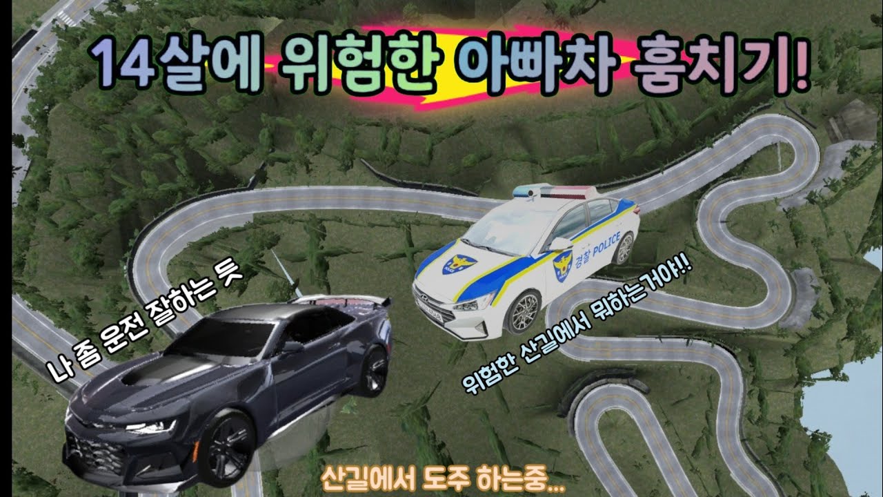 아빠차 몰래 타기! (3d운전교실 경찰 추격전 상황극,산길리뷰)