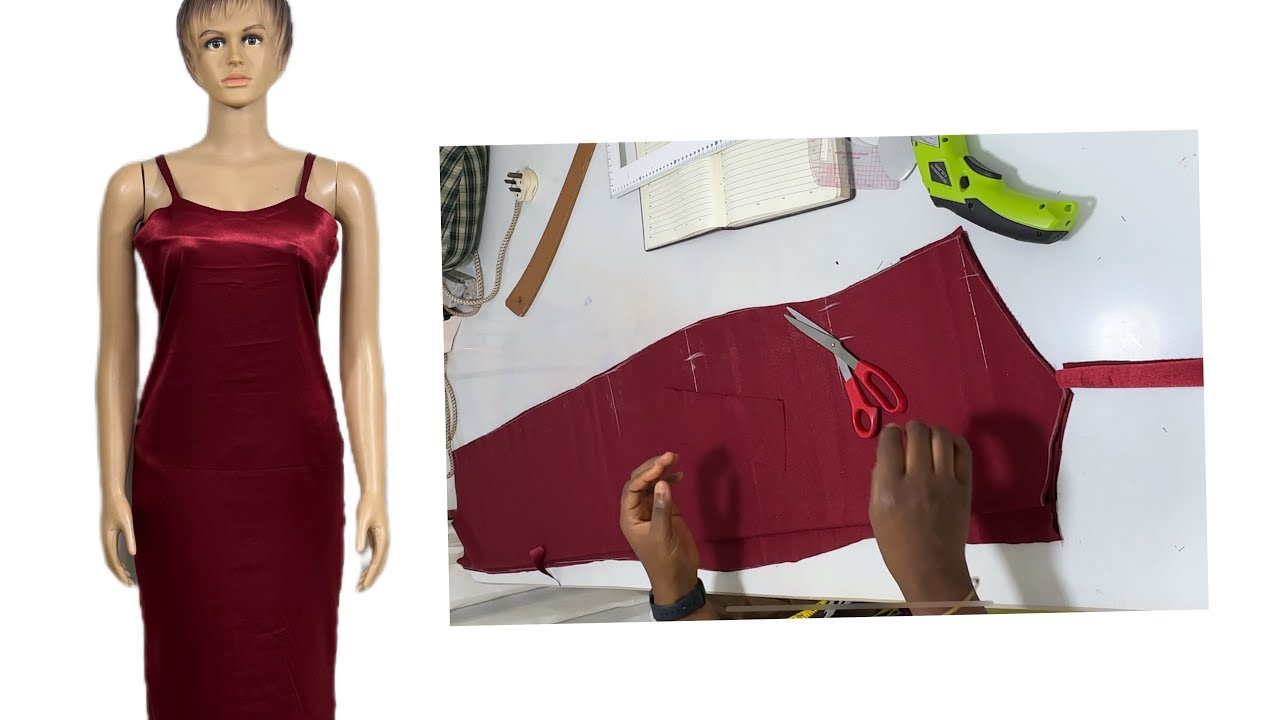 How to cut and sew off shoulder straight dress with strap , #slipdress