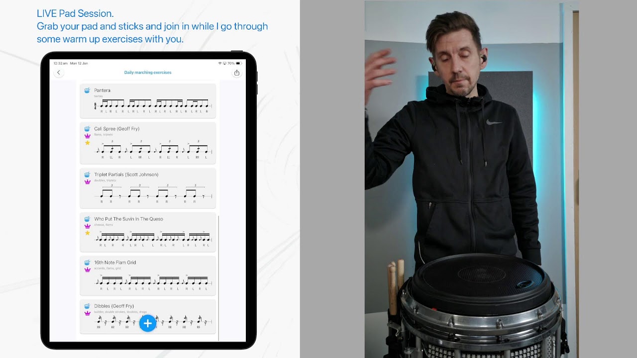 What marching drummers practice on a practice pad. Session - 1