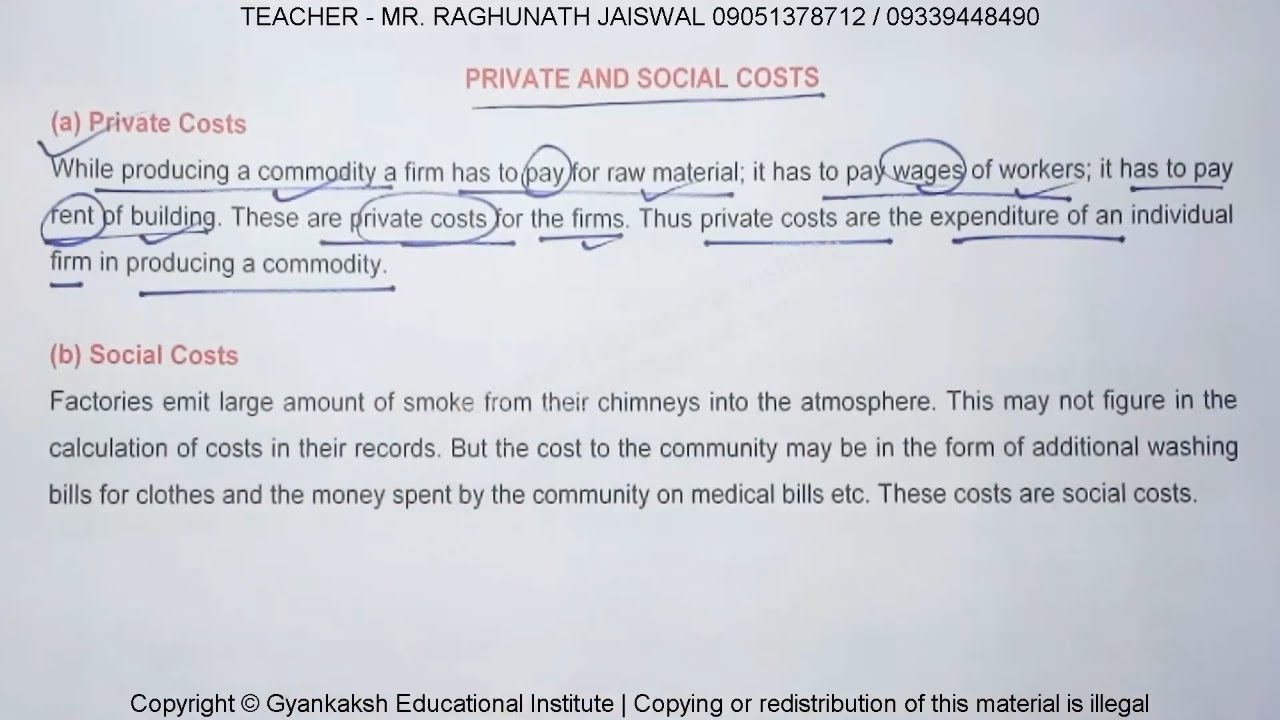 Private and social costs | Private costs and social costs | Economics | अर्थशास्त्र