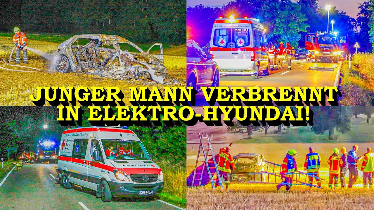 +++ HORROR: JUNGER MANN VERBRENNT IN ELEKTROAUTO +++ Einsatzkräften bieten sich schreckliche Bilder