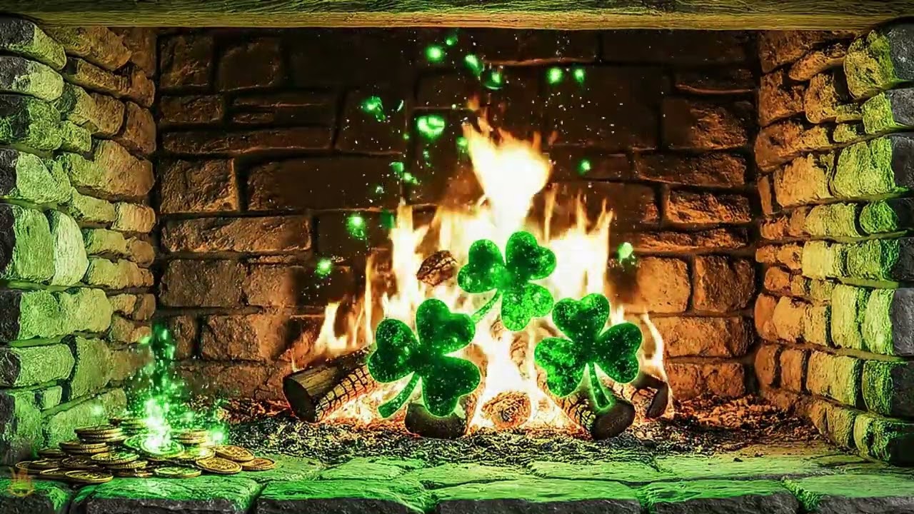 Magical St Patricks Day Fireplace 🍀 St Patrick's Day Ambience 🍀 Green Fireplace Sounds