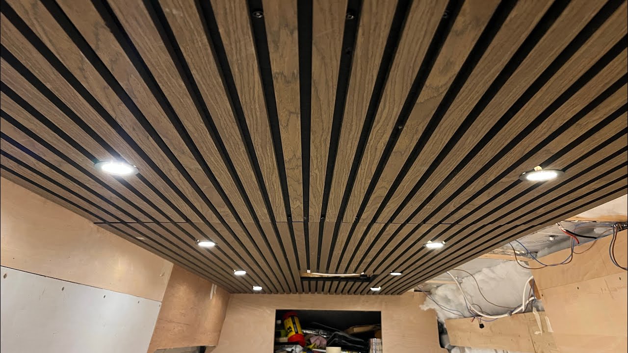 Camper van Build(6), installing acoustic panels for the ceiling
