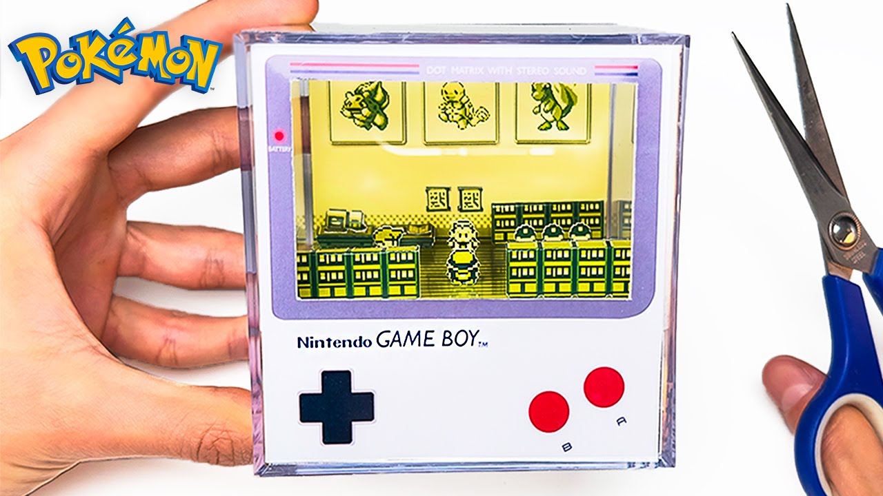 I recreated a Pokemon Gameboy Scene in a Diorama Cube with Paper