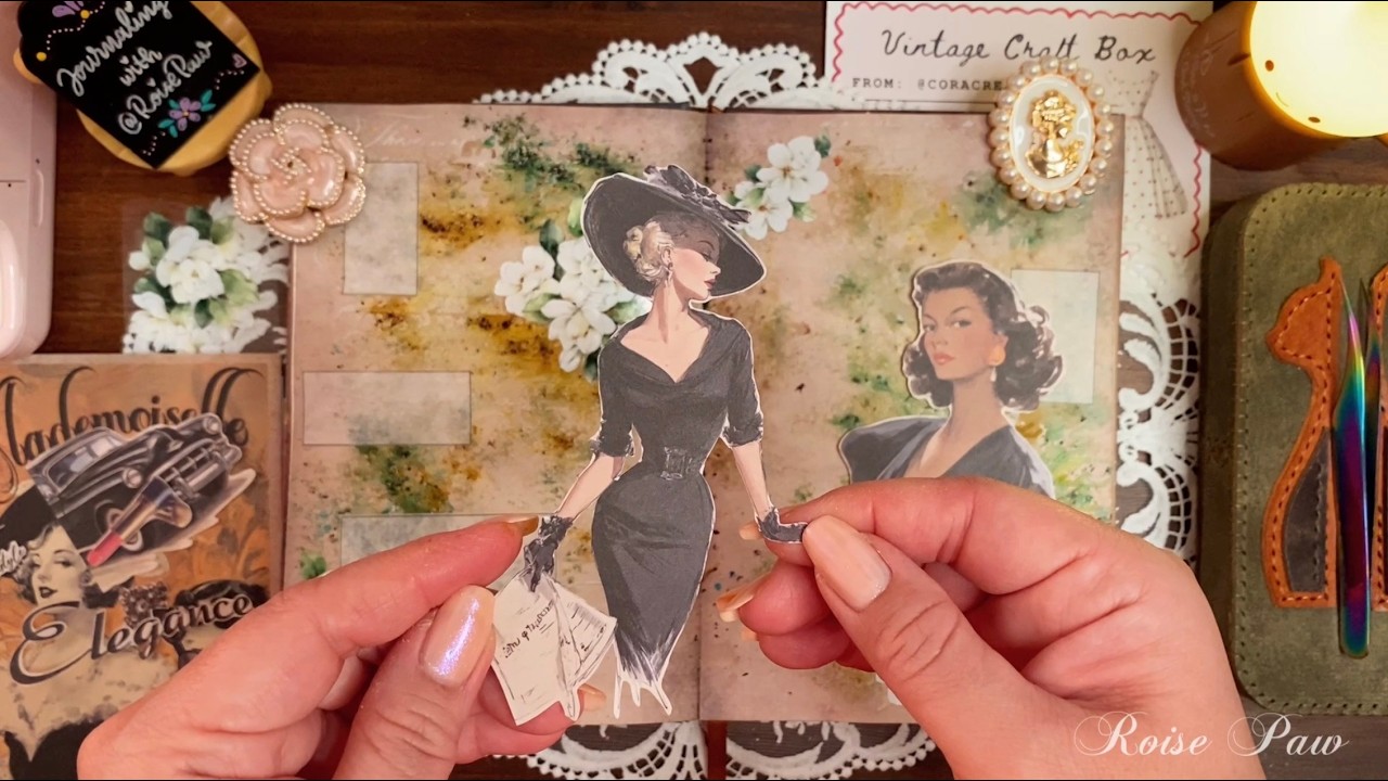 ASMR | Elegant Vintage Fashion Theme ft. CoraCreaCrafts | Relaxing Unboxing and Scrapbooking
