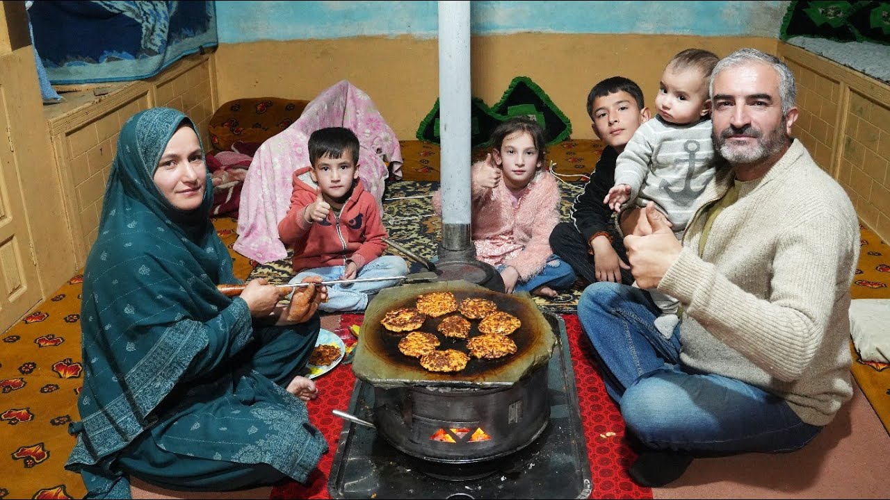Minced Chicken Cutlets on Hot Stone Slab | Cooking In Traditional Winter Room In Mountains