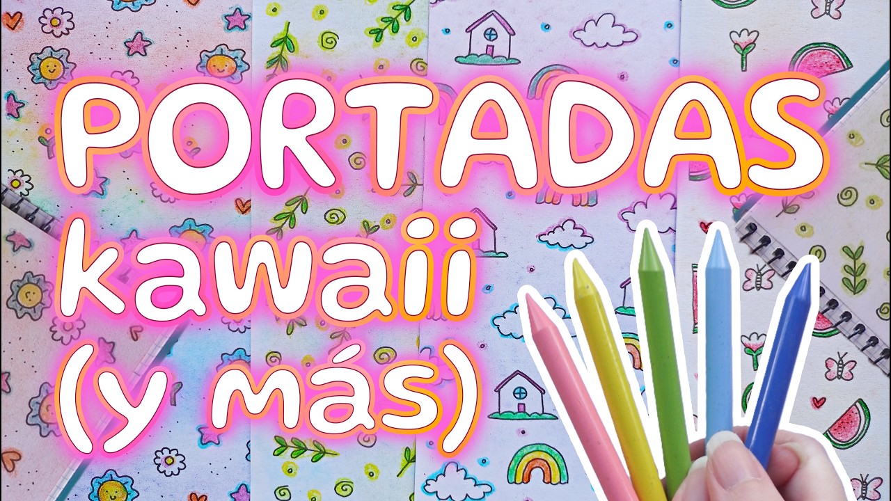 PORTADAS KAWAII para tus CUADERNOS 🌈✨Truco INCREÍBLE con CRAYONES (Muy fácil) #portadas