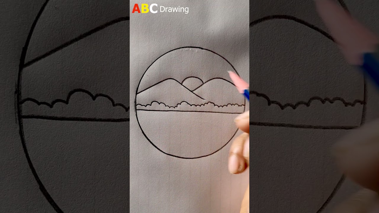Sunset Scenery Drawing In A Circle | Easy Drawing Shorts #shorts #Easy