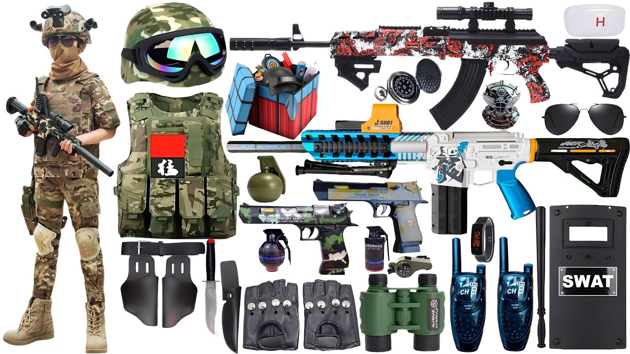 Special Forces military toy gun set unboxing, M416, AR15 automatic rifle, 98K sniper rifle, tactical
