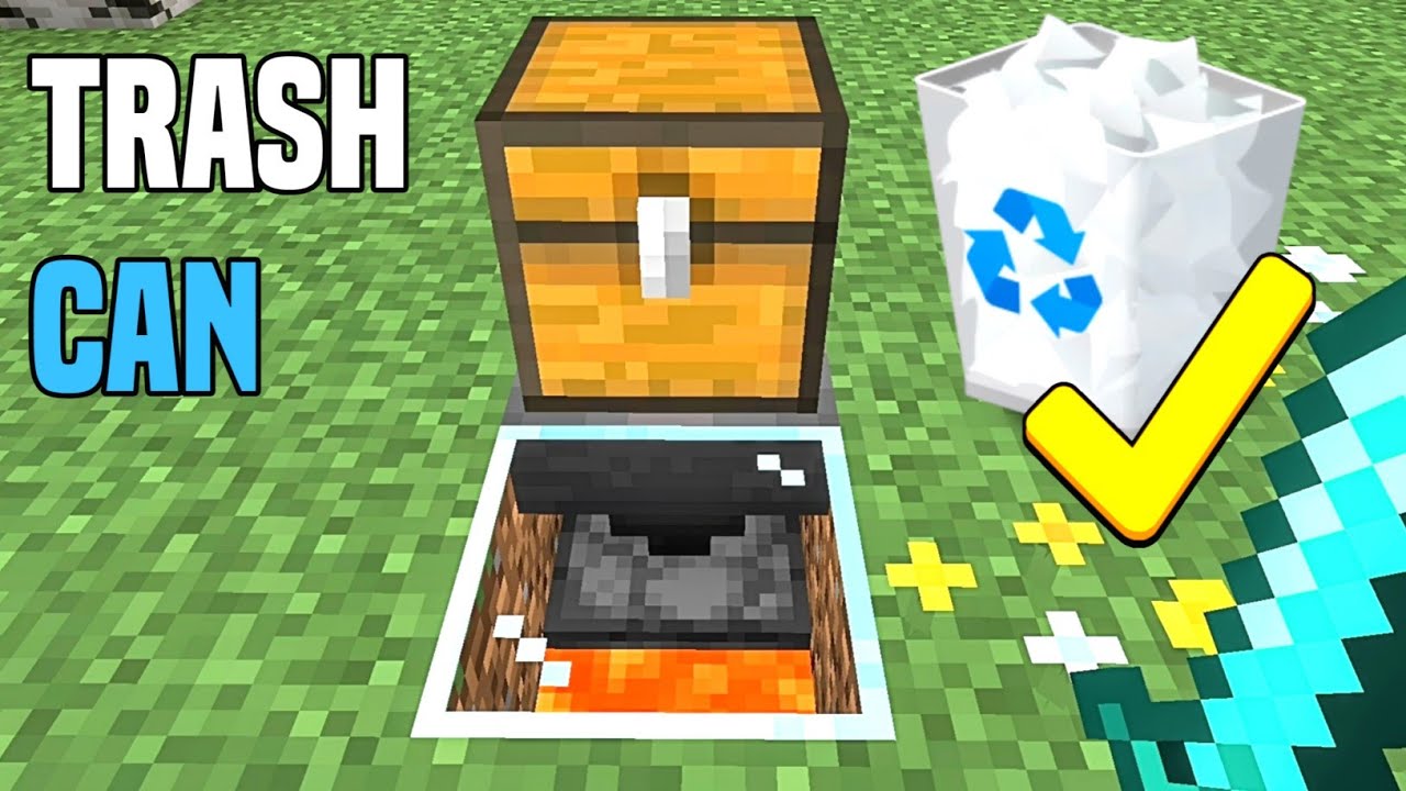 Minecraft: How to make automatic Trash Can - Easy Lava Garbage Bin Tutorial!