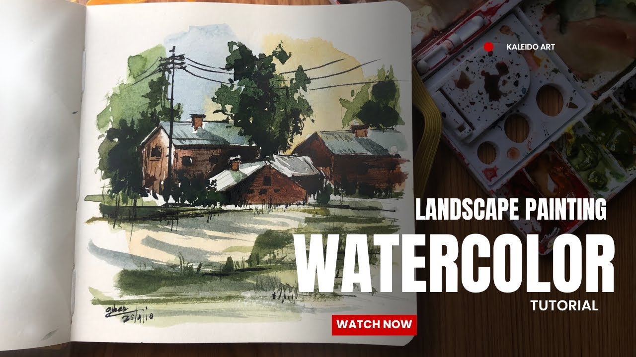 How to paint landscape painting in watercolor / #watercolorpainting