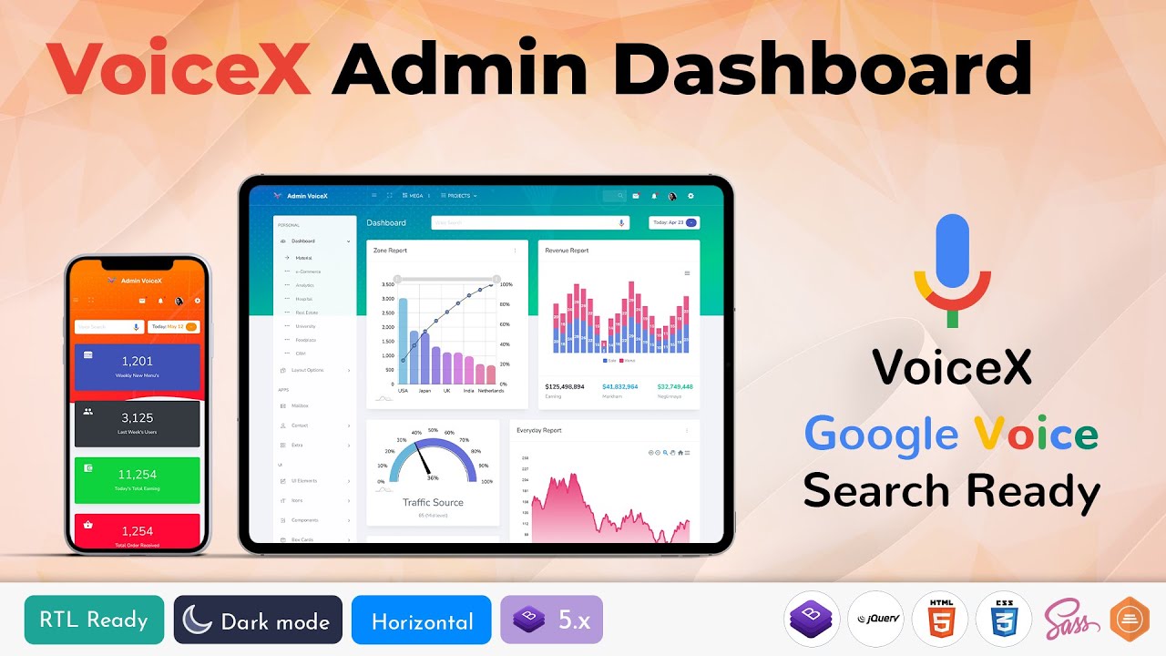 Voice Controlled Bootstrap 5 Admin Template with 8 Powerful Dashboards &ndash; CRM, Hospital, Food & More