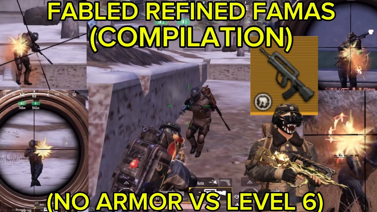 PUBG:Fabled Refined Famas (No Armor Vs Level 6) In Metro Royale (COMPILATION)
