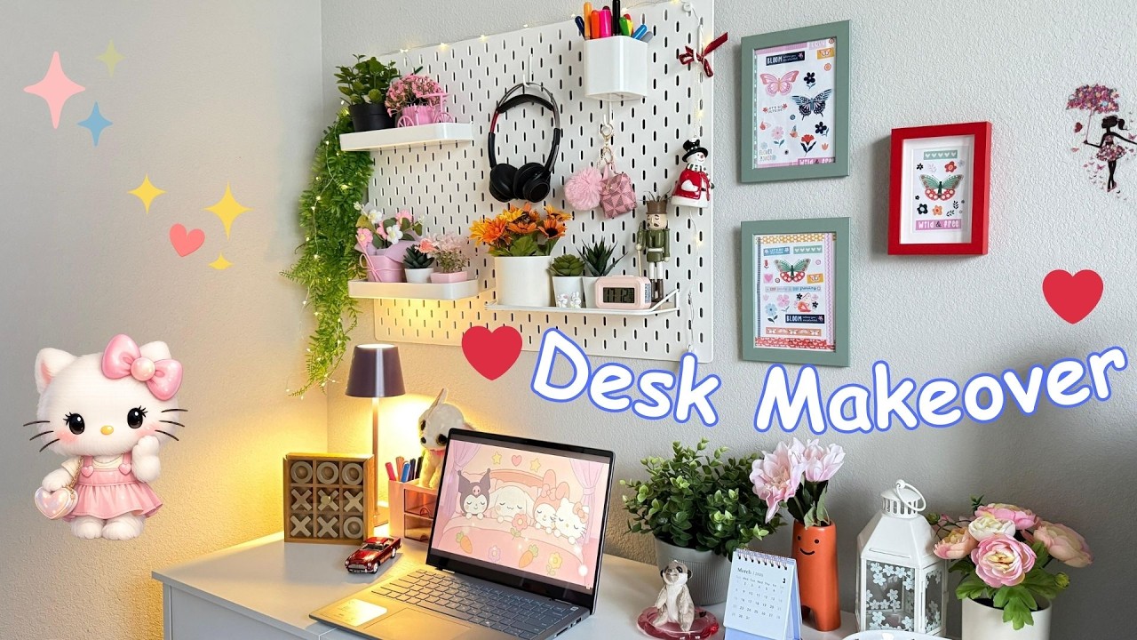 Desk Makeover 🩷 | Aesthetic, Cozy, Pinterest | IKEA Pegboard Setup