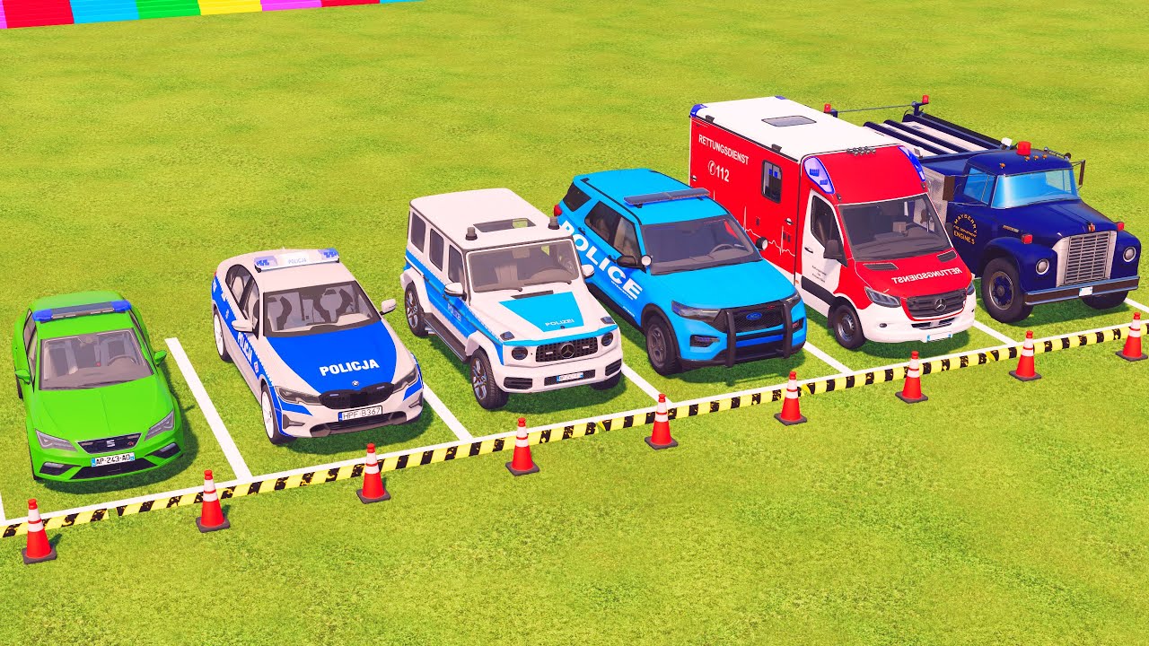 VUS GAME - TRANSPORTING POLICE CARS, FIRE DEPARTMENT, AMBULANCE VEHICLES WITH TRUCKS - FS22 #336