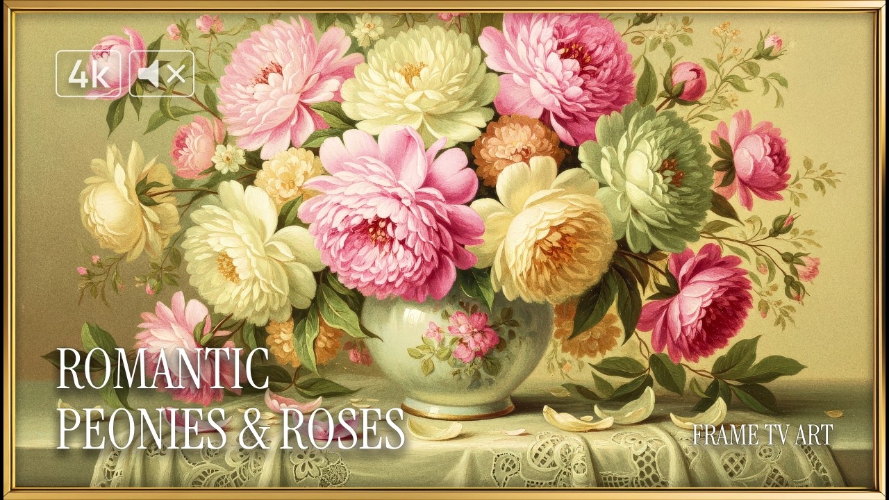 Frame TV Art Romantic Peonies & Roses 4K | Vintage Floral Oil Painting Frame TV Art | No Music