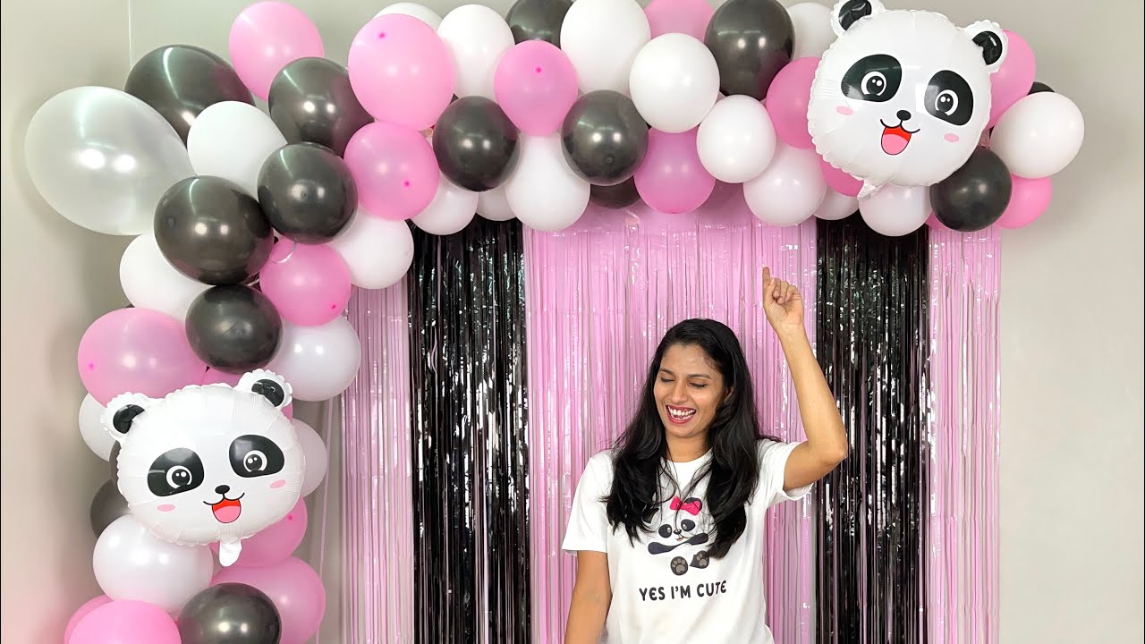 Black, Pink, White Balloon Garland KitPanda Themed Balloon Decoration for Birthday
