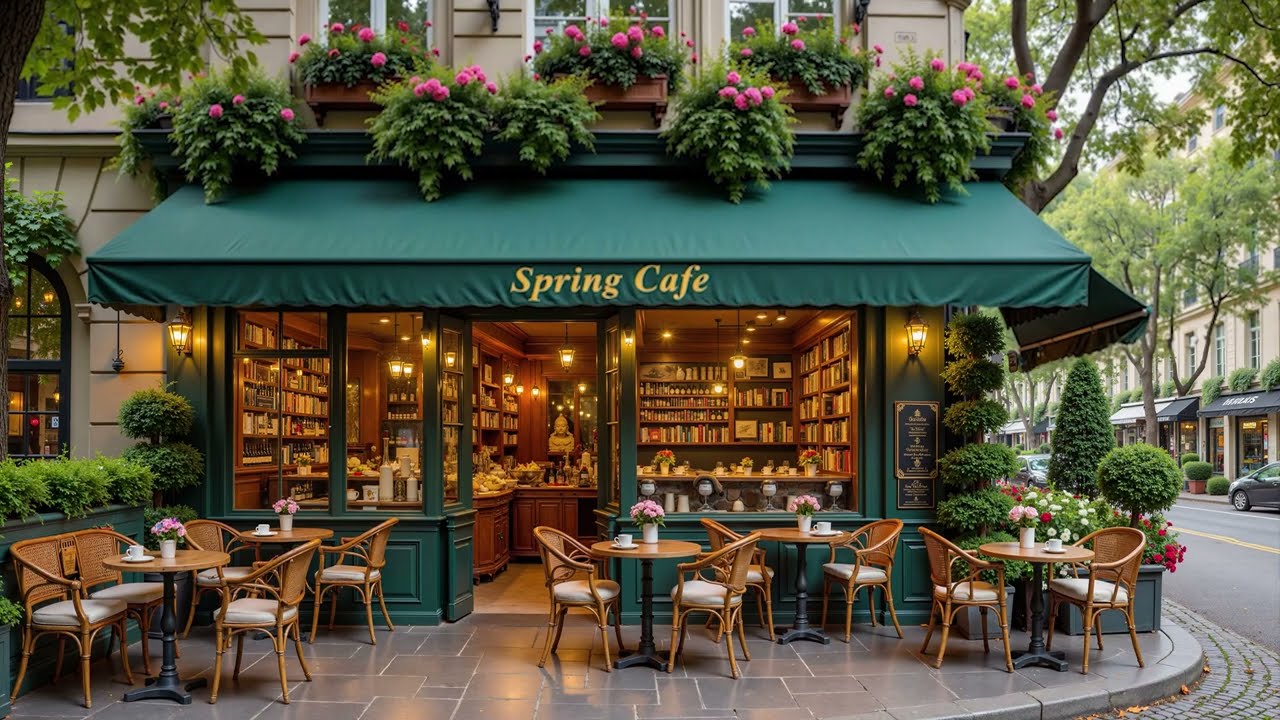 Lakeside European Café Jazz ☕ Elegant Spring Terrace, Soft Piano & Smooth Jazz Ambience for Relaxing