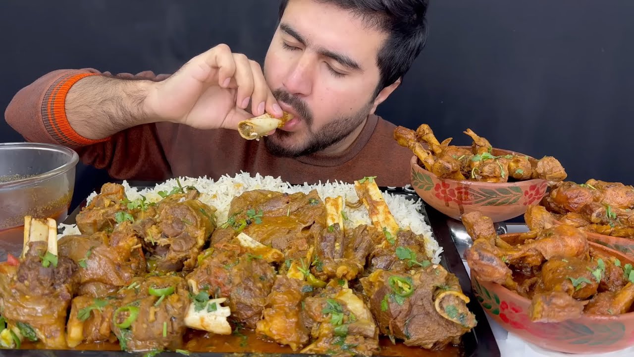 ASMR; Eating Spicy Mutton Curry Spicy Chicken Legs Curry with Rice Extra gravy    Real Mukbang2160p