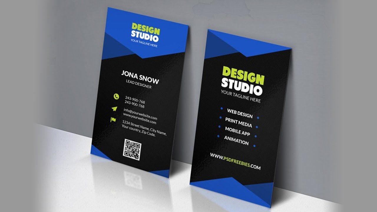 Business card design in corel draw blue and black